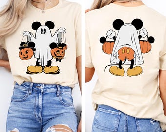 Mickey Ghost T-Shirt, Mickey Halloween Shirt, Mickey Back Front Halloween Shirt, Disney Halloween Trip Gift, Fall Pumpkin Shirt,  Ghost Tee