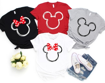 Disney Minnie And Mickey Sketch Shirts, Disney Family Shirt, Matching Family Shirts, Minnie And Mickey Head Sketch Shirts, Disneyland Trip