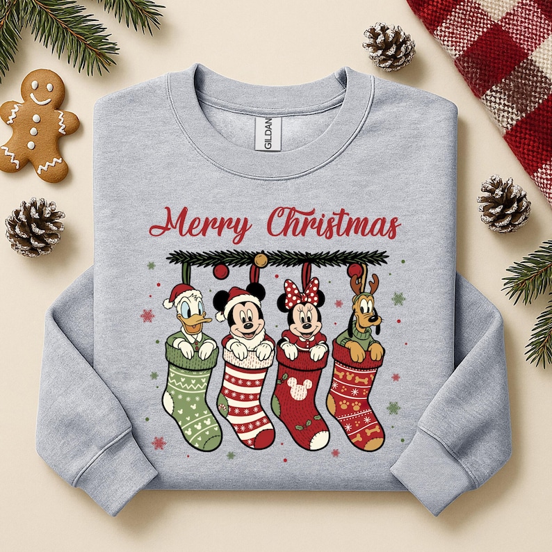 Disney Christmas Socks Shirt, Mickey Merry Christmas Sweatshirt, Mickey and Friends Christmas Shirt, Disney Group Christmas Sock Shirt bild 5