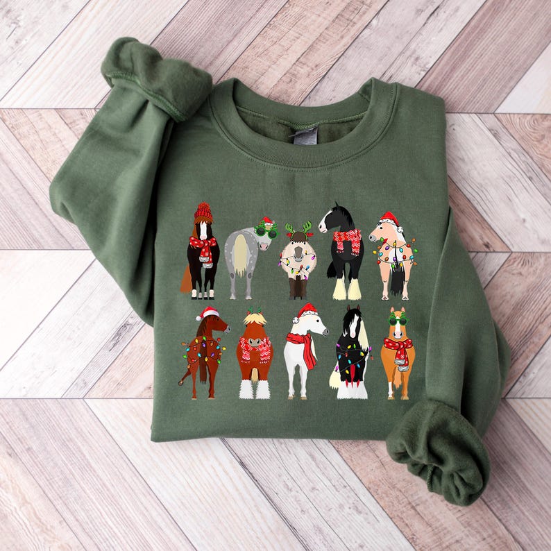 Horse Christmas Sweatshirt, Horse Lover Animal Christmas Shirt, Christmas Farm Animals T-Shirt, Christmas Horse Shirt, Gift For Horse Lover zdjęcie 1