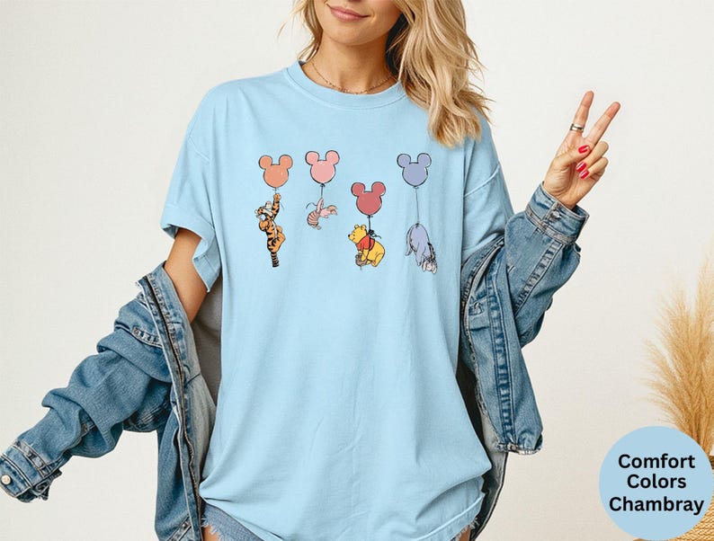 Comfort Colors® Disney Winnie The Pooh and Friends Shirt, Pooh Mickey Balloons Shirt, Disney Pooh T-Shirt, Disneyworld Family Trip Shirt image 5