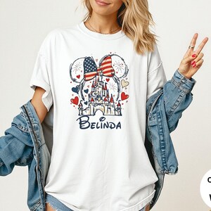 Comfort Colors® Custom Name Minnie 4th of July Shirt, Disney American Flag shirt, Magic Castle 4th of July shirt, USA 250th Anniversary Tee image 9
