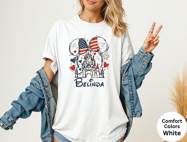 Comfort Colors® Custom Name Minnie 4th of July Shirt, Disney American Flag shirt, Magic Castle 4th of July shirt, USA 250th Anniversary Tee image 9