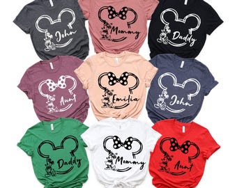 Custom Name Disney Family Matching Trip Shirt, Disneyland Personalized Family Holiday Shirt, Disney Park Shirts, Custom Mickey Minnie Shirt