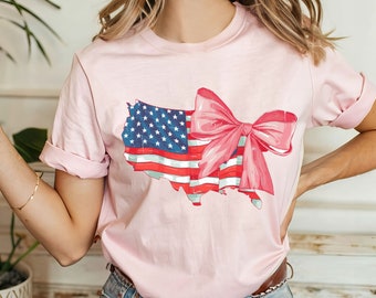 Coquette 4th of July Shirt, American Flag Shirt, USA Shirt, American Flag Sweatshirt, USA Sweatshirt, Coquette Bow Tee, Trendy Summer Shirt