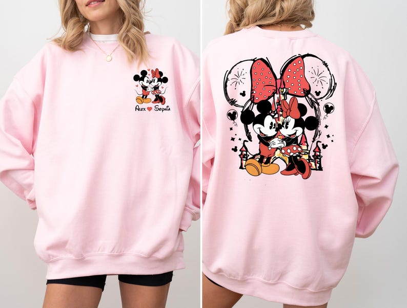 Custom Disney Mickey Minnie Couple Shirt, Custom Name Disney Valentine Shirt, Mickey Minnie Valentine's Day Shirt, Family Matching Shirt bild 1