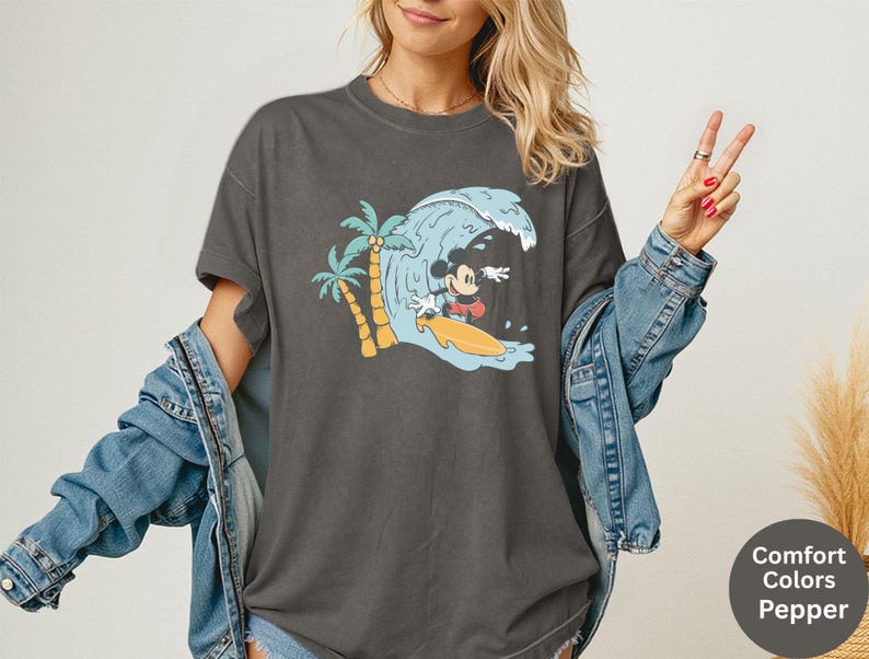Comfort Colors® Mickey Surfing T-Shirt, Disney Mickey Shirt, Disney Summer Trip Shirt, Summer Kids Shirt, Mickey Summer Vacation Shirt image 2