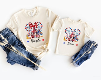 Custom Disney 4th Of July T-Shirt, Mickey And Minnie 4th Of July Tee, Personalized Party Shirt, Disney USA Shirt, Disney Couples Shirt