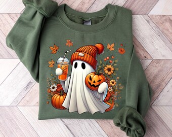 Halloween Ghost Pumpkin Spice Latte Shirt, Fall Coffee Shirt, Fall Sweatshirt, Halloween Ghost T-Shirt, Womens Halloween Gift, Boo Shirt