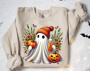 Halloween Ghost Shirt, Flower Ghost T-Shirt, Halloween Pumpkin Shirt, Cute Fall Shirt, Halloween T-Shirt, Fall Shirt, Vintage Ghost Shirt