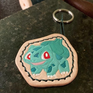 Handmade Leather Bulbasaur Keychain