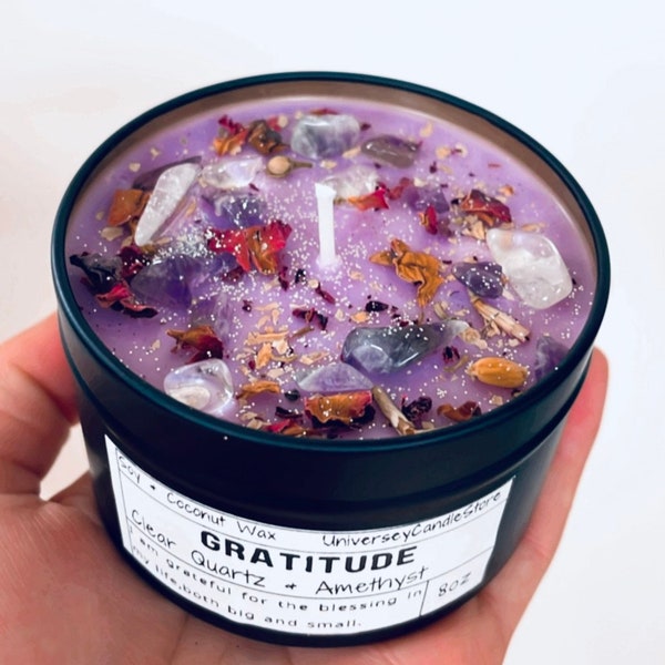 GRATITUDE Amethyst Clear Quartz Crystal Moon Jasmin Rose Cleanser Body Mind Soul Aura Magic Clarity Healing Present Be Now Gift