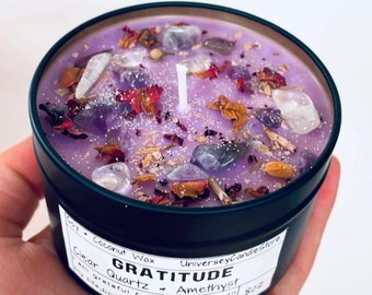 GRATITUDE Amethyst Clear Quartz Crystal Moon Jasmin Rose Cleanser Body Mind Soul Aura Magic Clarity Healing Present Be Now Gift