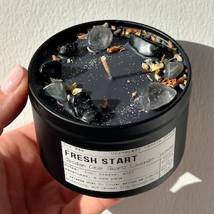 NOUVEAU DÉPART – Bougie en obsidienne et quartz clair | Rituel de purification énergétique végan | Renouveau et amour de soi | Devenir la meilleure version de soi-même | Cadeau de Noël