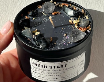 FRESH START – Obsidian | Clear Quartz Candle | Vegan Energy Clearing Ritual | Renewal & Self-Love | Becoming Your Best Self | Christmas Gift