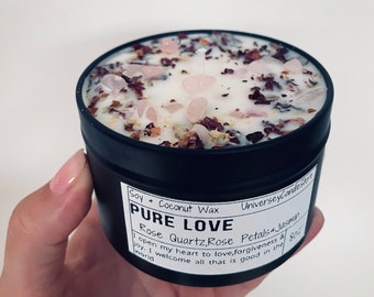 PURE LOVE rose Quartz candle self love healing kindness protection gift spiritual intention universe heart chakra magic