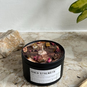 INNER STRENGTH Soy Candle Tiger's Eye Vegan Confidence & Focus Crystal Candle, Empowerment Intention Gift, Grounding Meditation Candle image 6