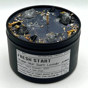 FRESH START – Obsidian & Clear Quartz Candle | Vegan Candle for Energy Clearing, Renewal, Self-Love | Becoming Your Best Self
