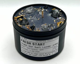 FRESH START – Obsidian | Clear Quartz Candle | Vegan Energy Clearing Ritual | Renewal & Self-Love | Becoming Your Best Self | Christmas Gift