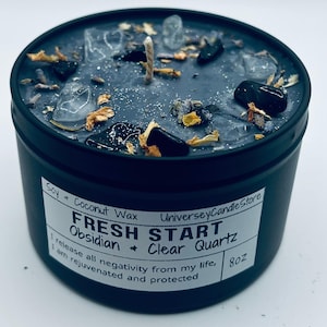 FRESH START – Obsidian & Clear Quartz Candle | Vegan Candle for Energy Clearing, Renewal, Self-Love | Becoming Your Best Self