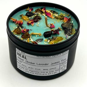HEAL – Grounding Obsidian & Baltic Amber Candle | Vegan Meditation Candle for Energy Clearing, Protection | Self Care Gift