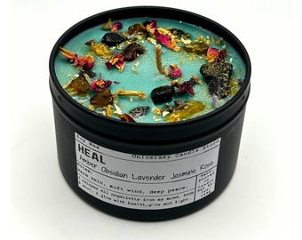 HEAL-Kerze, Obsidian- und Bernsteinkerze, Geschenk zur Selbstfürsorge, Wohlfühlkerze für Sie, Geschenk, das Ihnen zeigt, dass Sie an Sie denken, Kerze zur Stressbewältigung, Meditationskerze