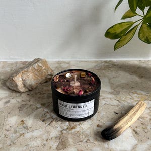 INNER STRENGTH Soy Candle Tiger's Eye Vegan Confidence & Focus Crystal Candle, Empowerment Intention Gift, Grounding Meditation Candle image 2
