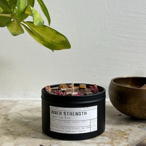 INNER STRENGTH Soy Candle Tiger's Eye Vegan Confidence & Focus Crystal Candle, Empowerment Intention Gift, Grounding Meditation Candle image 3