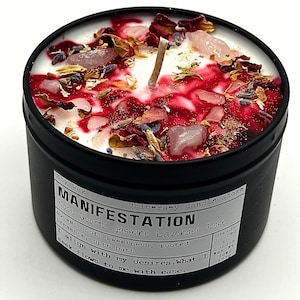 MANIFESTATION – Rose Quartz Soy Candle | Handmade Law of Attraction Candle for Manifesting Wishes, Love, Abundance & Spiritual Gifts