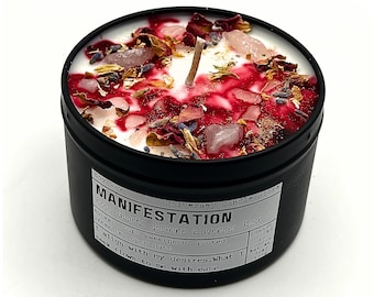 MANIFESTATION – Rose Quartz Soy Candle | Handmade Law of Attraction Candle for Manifesting Wishes, Love, Abundance & Spiritual Gifts