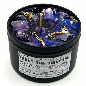 TRUST THE UNIVERSE - Manifestation Candle with Crystals | Vegan Spiritual Candle for Energy Cleansing, Law of Attraction | Gift | Self Care