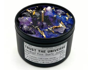 Affidati all'Universo – Candela per lasciar andare, candela anti-ansia, regalo per la cura di sé, candela per la meditazione, regalo spirituale, candela di cristallo