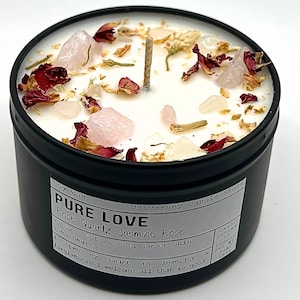 PURE LOVE Rose Quartz Candle Self Love, Heart Healing, Spiritual Gift, Crystal Intention, Chakra Candle, Ritual, Kindness Protection