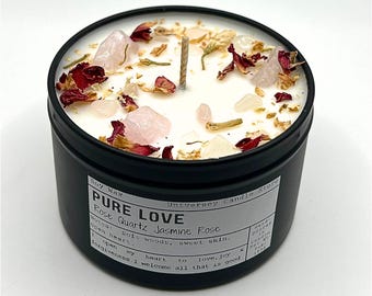 PURE LOVE Candle, Rose Quartz, Healing Crystal Candle, Gift for Her, Self-Love Candle, Comfort Gift, Meditation Candle, Spiritual Gift Heart
