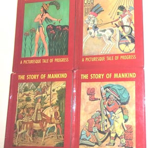4 Book Set, The Story of Mankind A Picturesque Tale Of Progress By Olive Beaupre Miller Copyright 1963, Vintage Hardcover, Made in USA