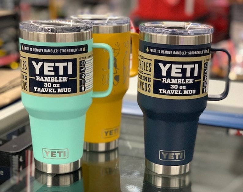 30 Oz Yeti Travel Mug With Handle and Stronghold Lid Engraved Etsy