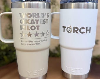 Custom Engraved 20oz Yeti Travel Mug with Handle