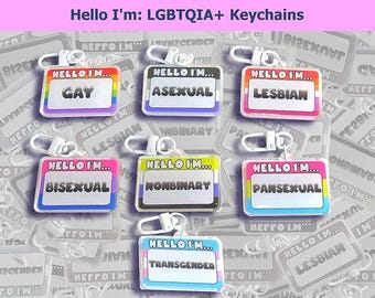 Hello I'm: LGBTQIA+ Keychains| Epoxy Double Sided Keychain