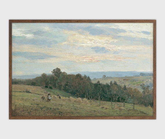 Country Farmhouse Painting Vintage Landscape Print Farmhouse Printable