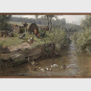 Spring Landscape Painting Vintage Print Farmhouse Duck Painting PRINTABLE