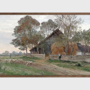Vintage Farmhouse Print Vintage Landscape Painting Farmhouse Printable