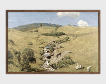 Peinture vintage de paysage de campagne : art pastoral imprimable (téléchargement numérique)