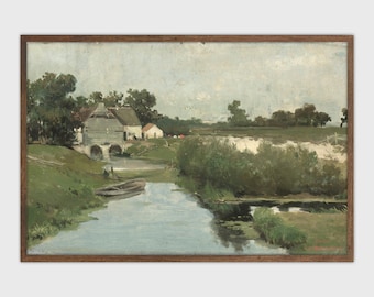 Vintage French Country Print Village Landscape Painting PRINTABLE