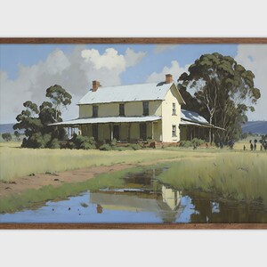 Country Farmhouse Painting Vintage Landscape Print Farmhouse Printable