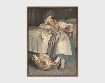 Mother and Child Painting Vintage Nursery Print Downloadable PRINTABLE