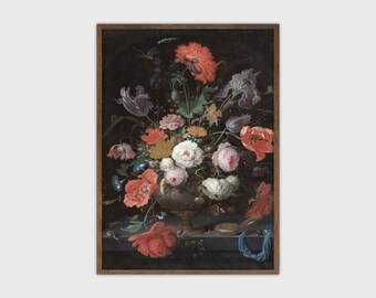 Pintura vintage de flores oscuras, impresión de arte antiguo, descargable digital, arte IMPRIMIBLE