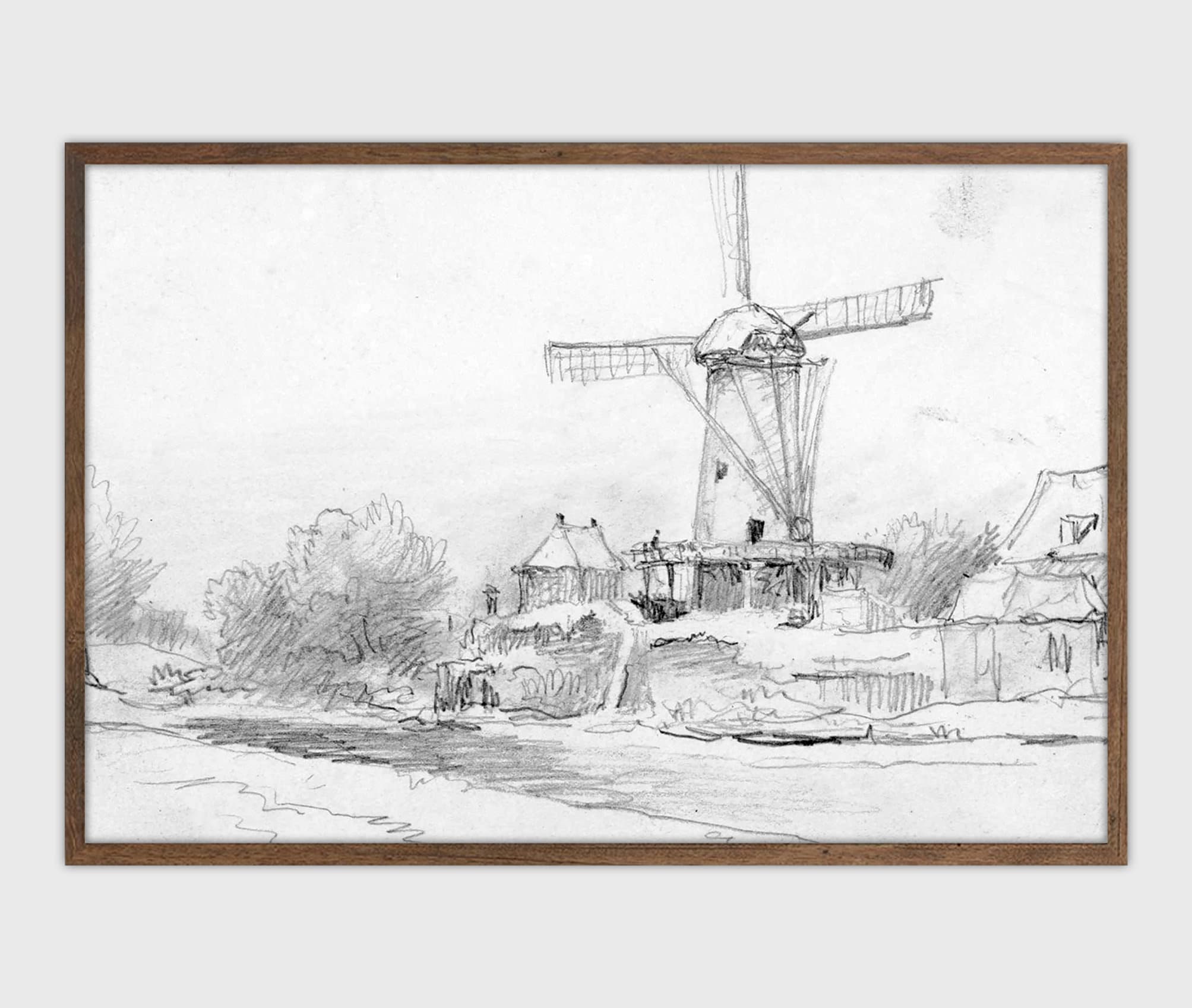 Vintage Windmill Sketch Vintage Etching Print Dutch Drawing Digital ...