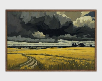 Moody Storm Landscape Painting: Dramatic Cloudy Sky Wall Art (Digital Download)
