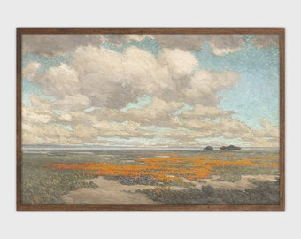 French Country Print Poppy Field Painting Vintage Summer Wall Art Printable Art