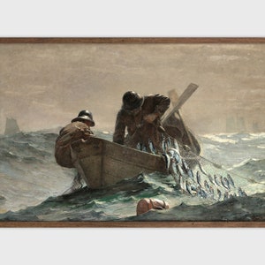 Vintage Nautical Painting Fishing Boat Print Moody Printable Art